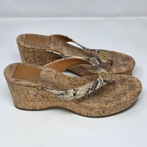 Tory Burch Suzy Wedge Platform Alligator Print Sandals Cork 3” Tall Women Size 8